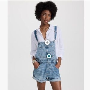 We The Free Blue Denim Ziggy Shortalls Adjustable Straps